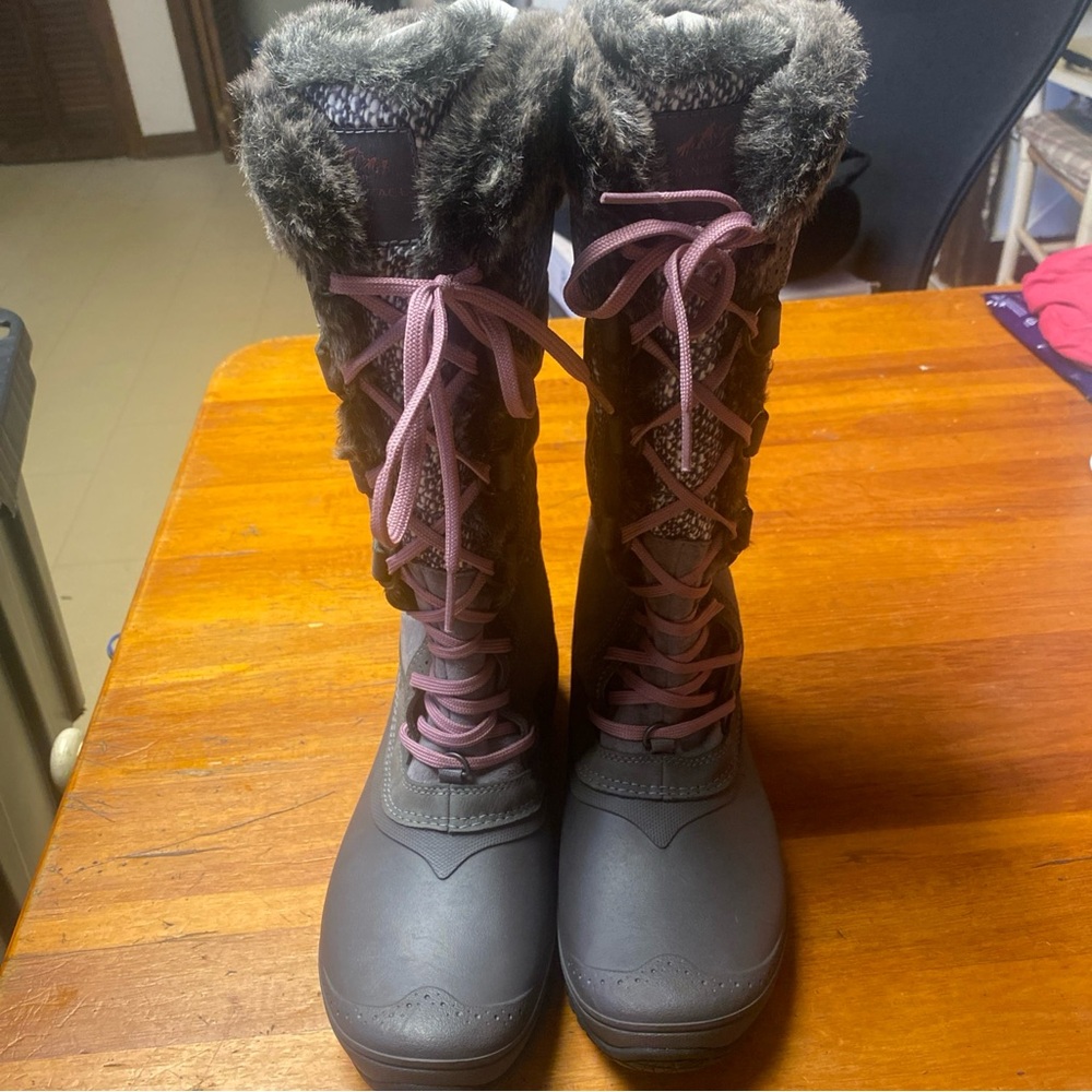 The North Face Gray and Pink Winter Boots